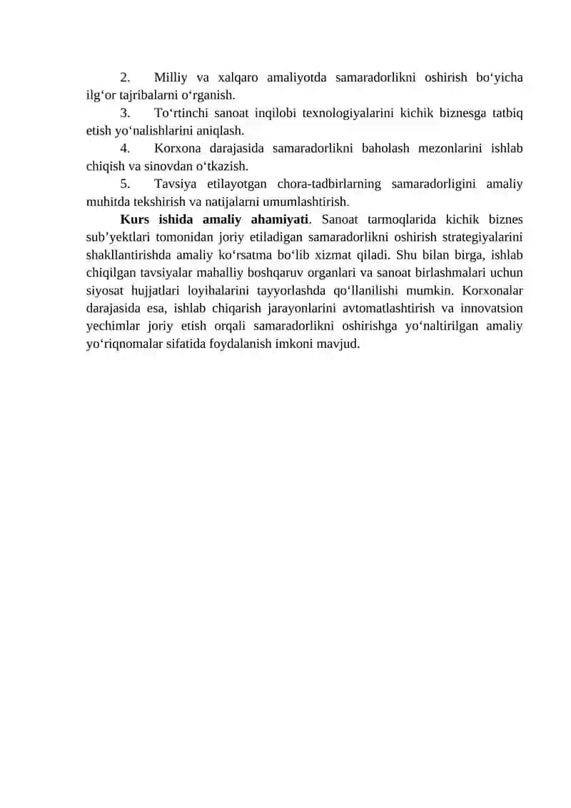 “Sanoat tarmoqlarida kichik biznesning samaradorligini oshirish imkoniyatlari” mavzusida ilmiy ish 4