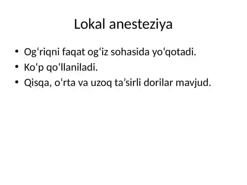 Stomatologiyada Og‘riqsizlantirish 4