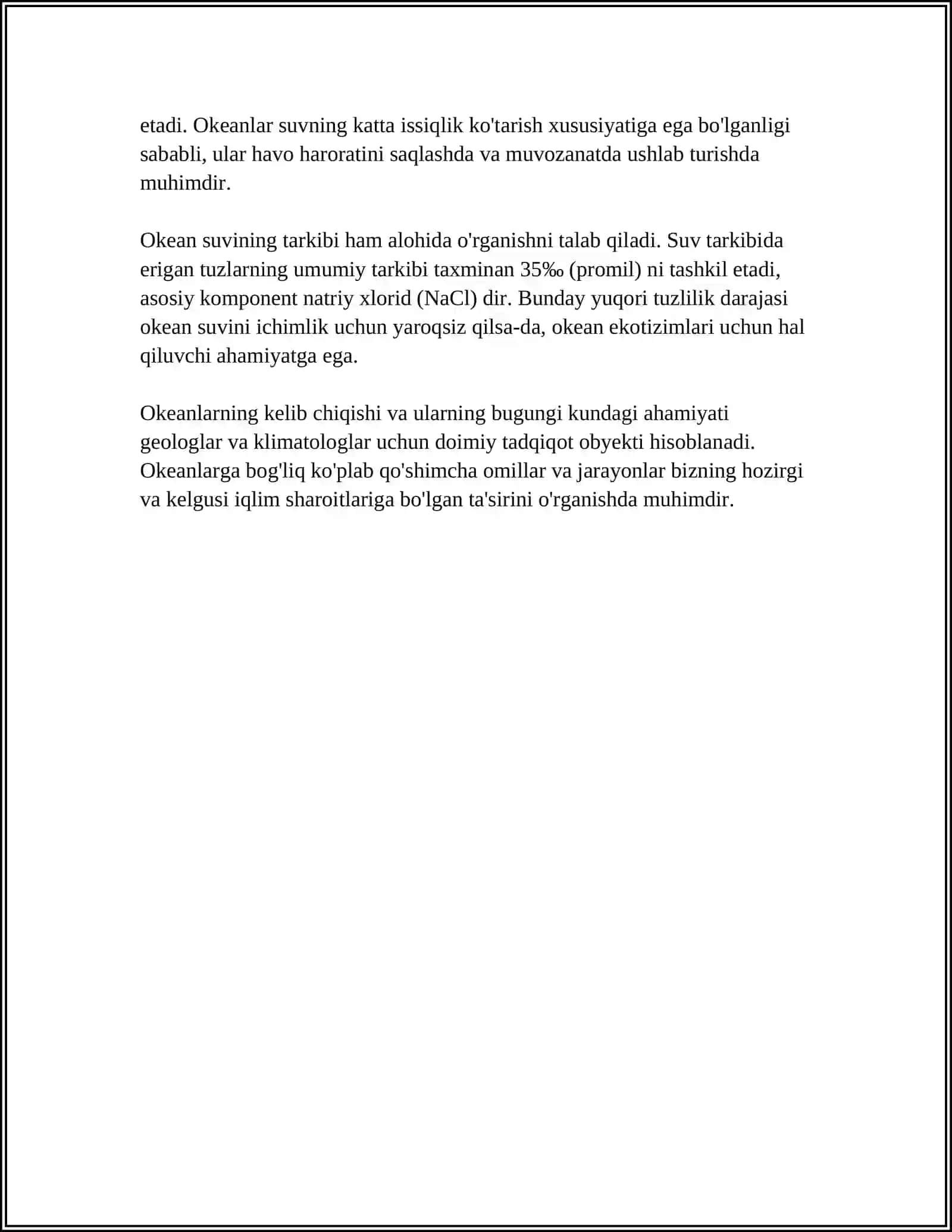 MUSTAQIL ISH Mavzu: OKEAN SUVLARI 4