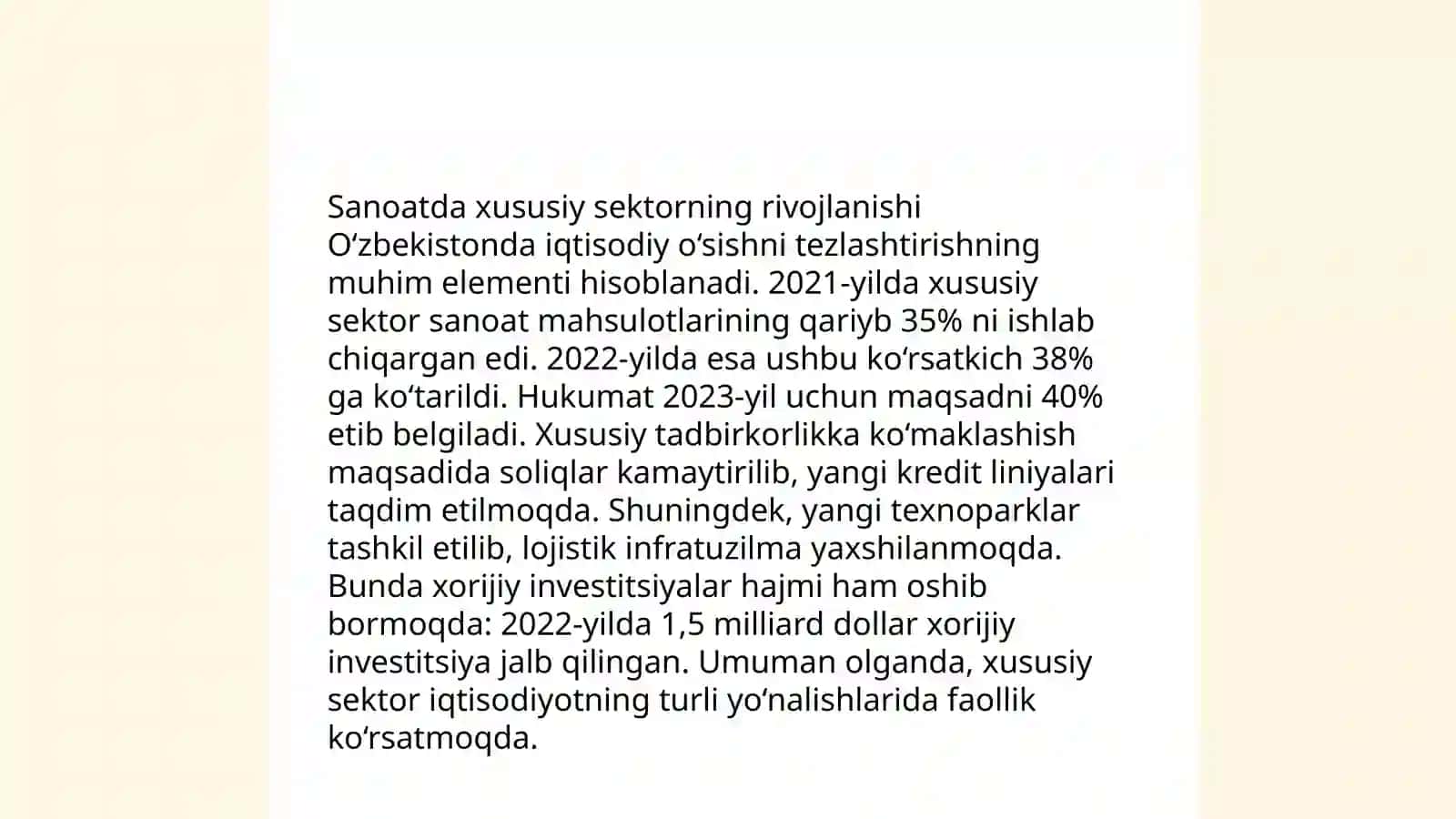 Mustaqil yillarida qishloq xo'jaligi va sanoat sohasidagi o'zgarishlar 4