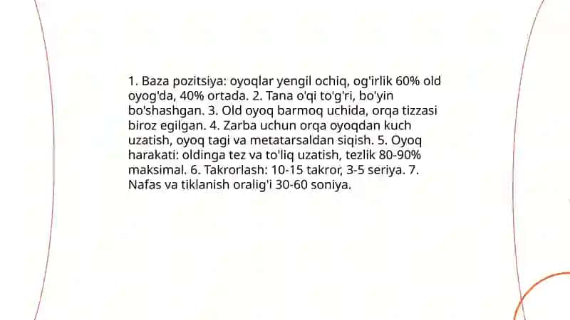 To'g'ridan beriladigan zarbalar texnikasini takrorlash 4