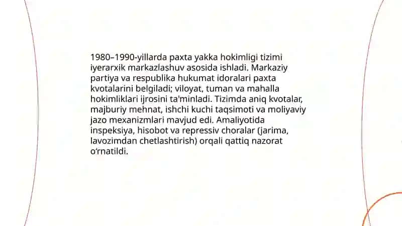 Oʻzbekistonda 80-90 yillardagi ijtimoiy siyosiy vaziyat paxta yakka hokimligi va qatagʻonliklar 4