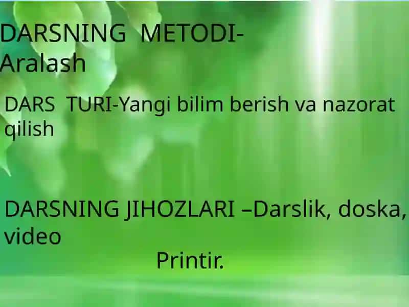 O'zbek xalq cholgu'lari orkestrining zarbli cholgu'lari guruhi. "Aziz usto'zlar qo'shig'ini o'rganish darsning blok chizmasi 4
