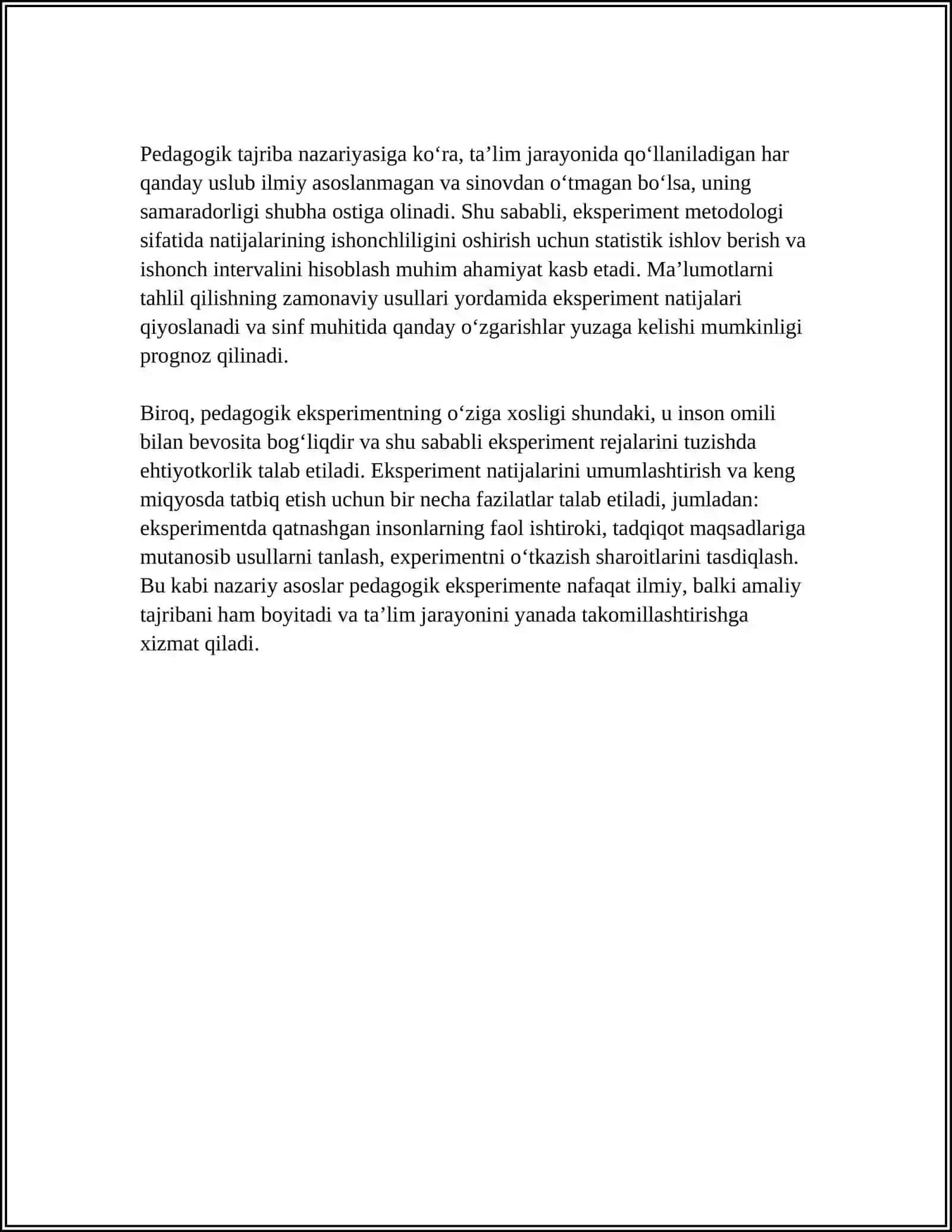 PEDAGOGIK TAJRIBA (EKSPERIMENT) METODI VA UNI TASHKIL ETISH BOSQICHLARI 4