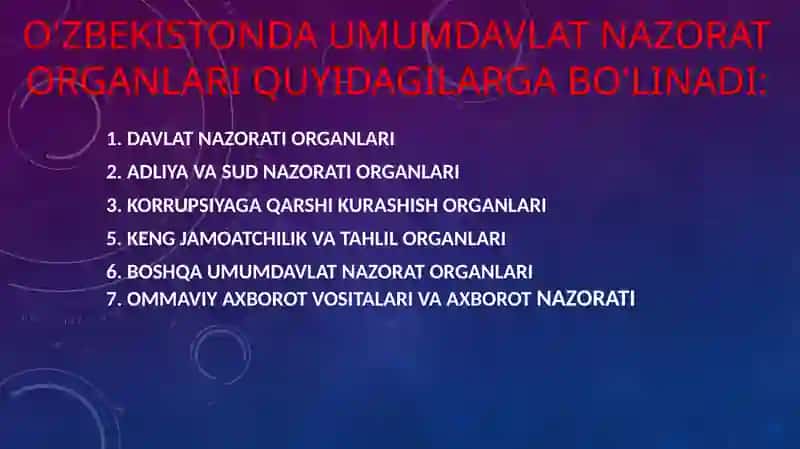 Umumdavlat nazorat organlari va ularning nazoratini tashkil etish 4