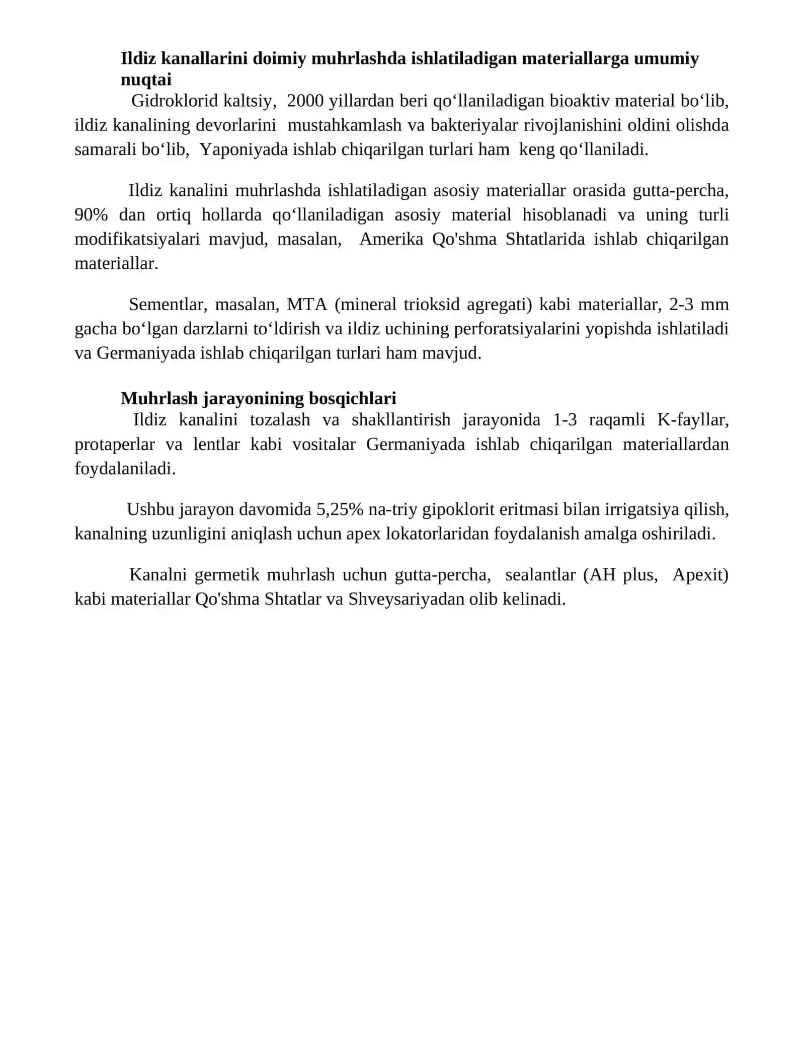 Ildiz kanallarni doimiy plombalashda qoʻllaniladigan vositalar 4