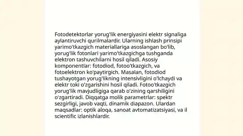 Fotodetektorlar va ularning qo'llanilishi 4