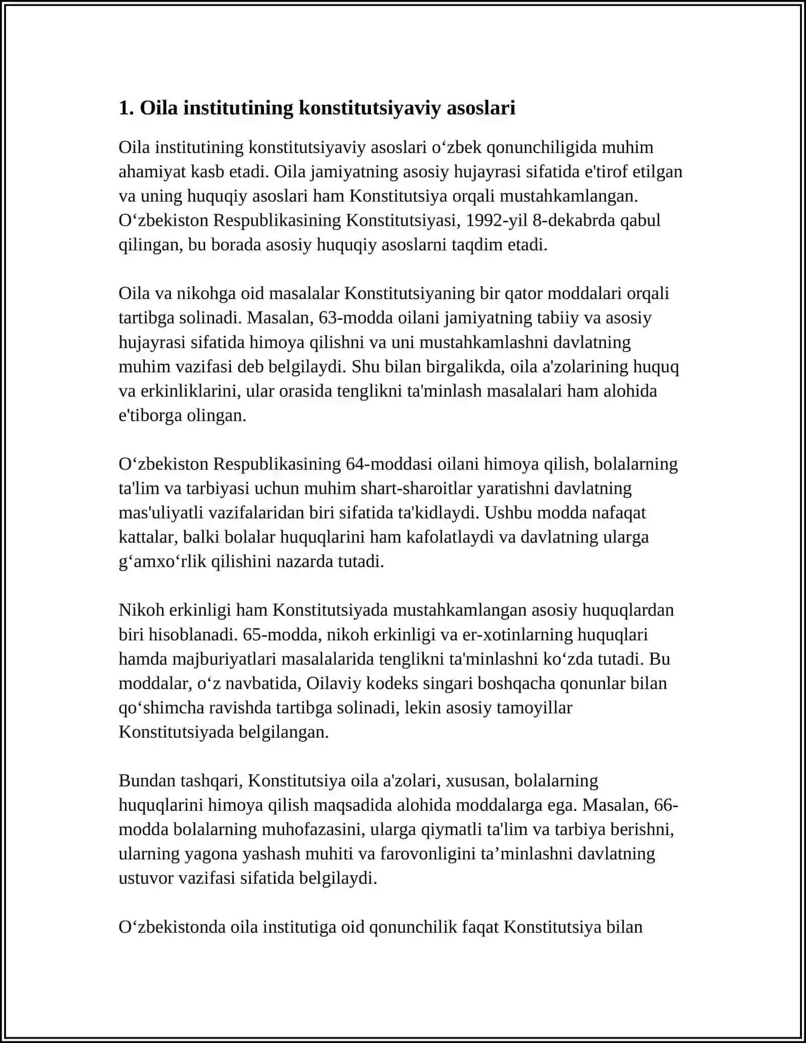Oila BOLALAR VA YASHLARNING KONSITUTSIYAVIY HUQUQIY ASOSLARI 4