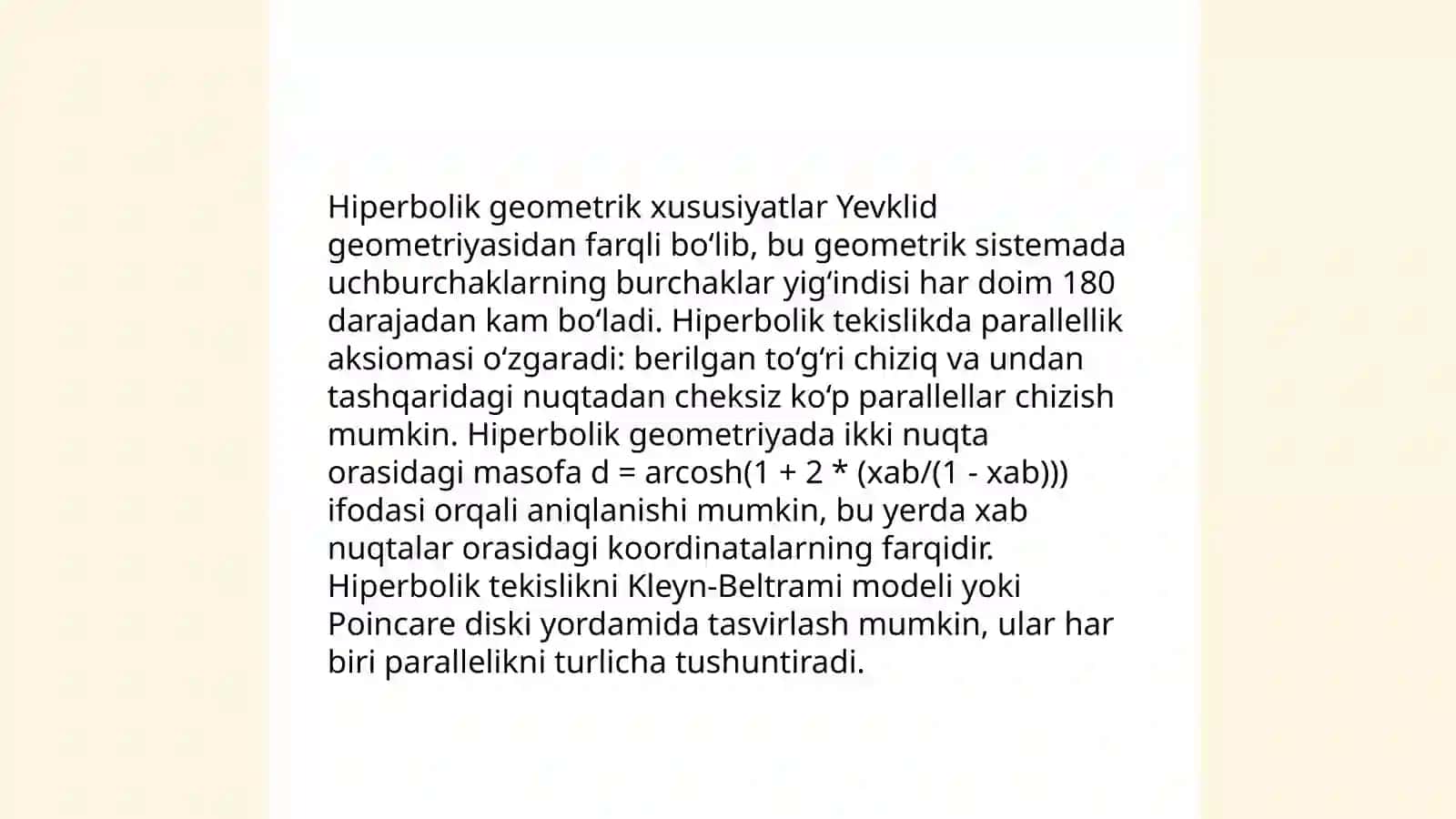 Tekislikda elliptik va giperbolik geometriya 4