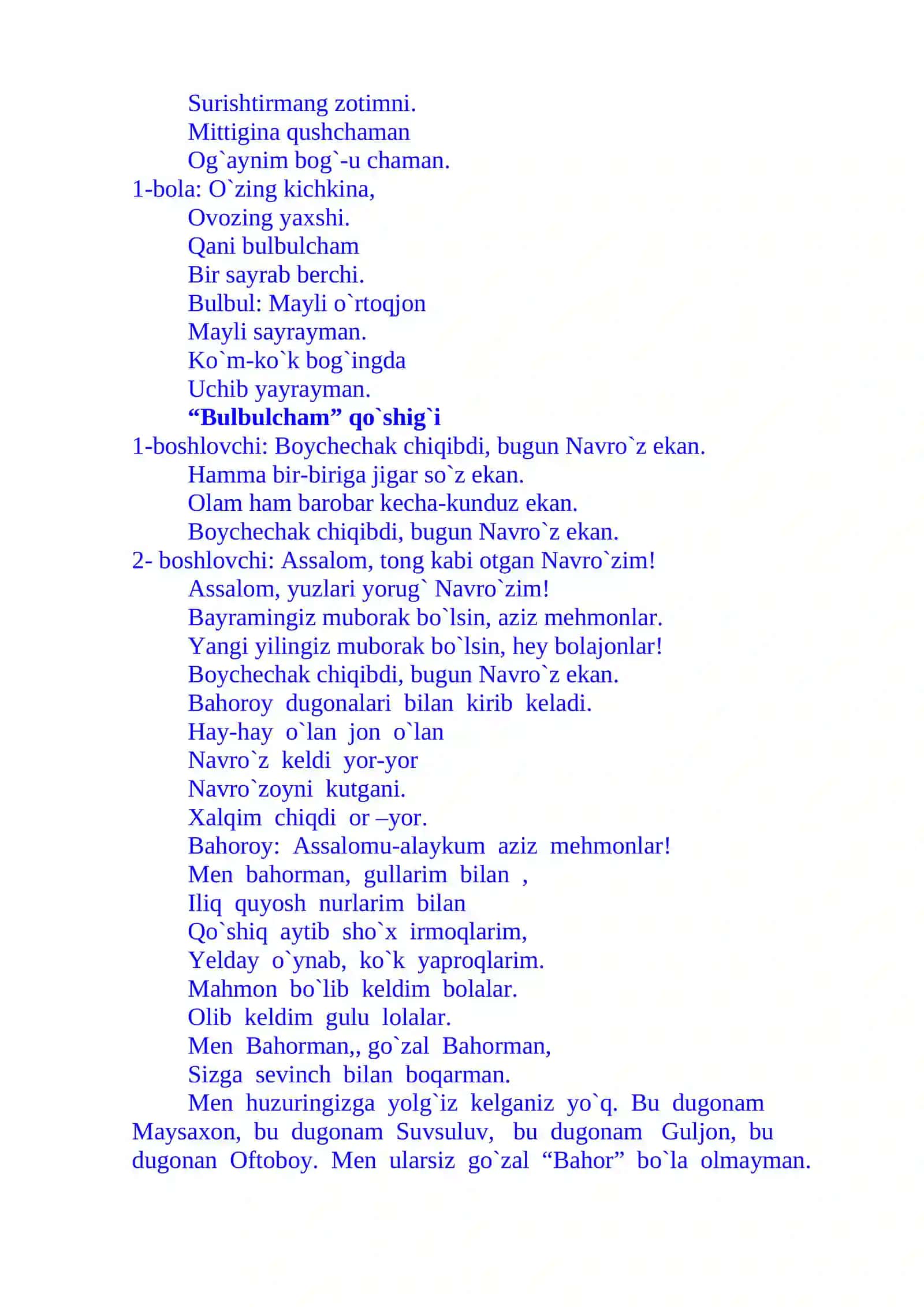 Navro`z-bahor bayrami. (tadbir senariysi) 4