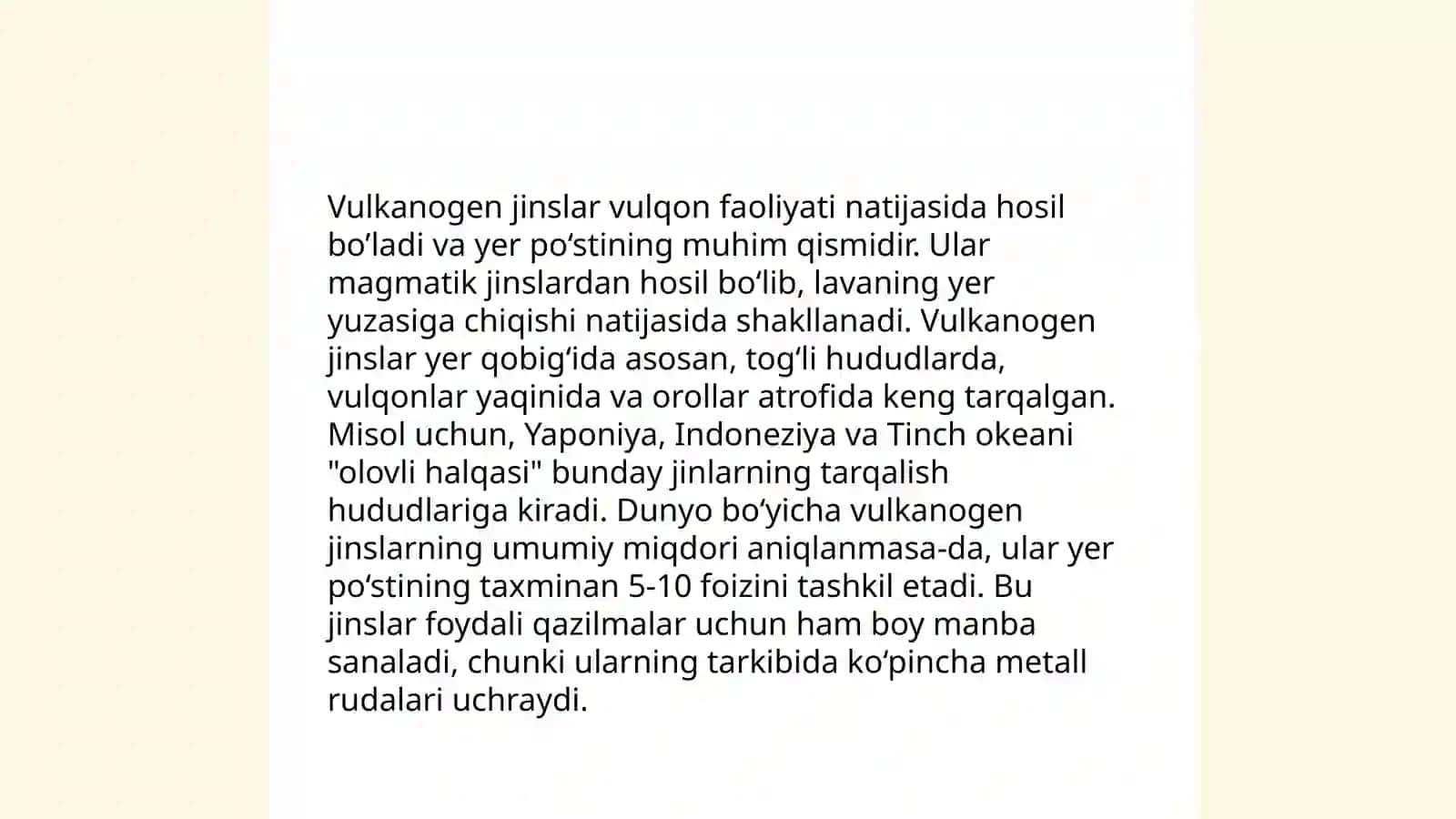 Vulkanogen jinslarga tavsif, ya'ni genezisi, geografiyasi, tarkibi va boshqalar 4