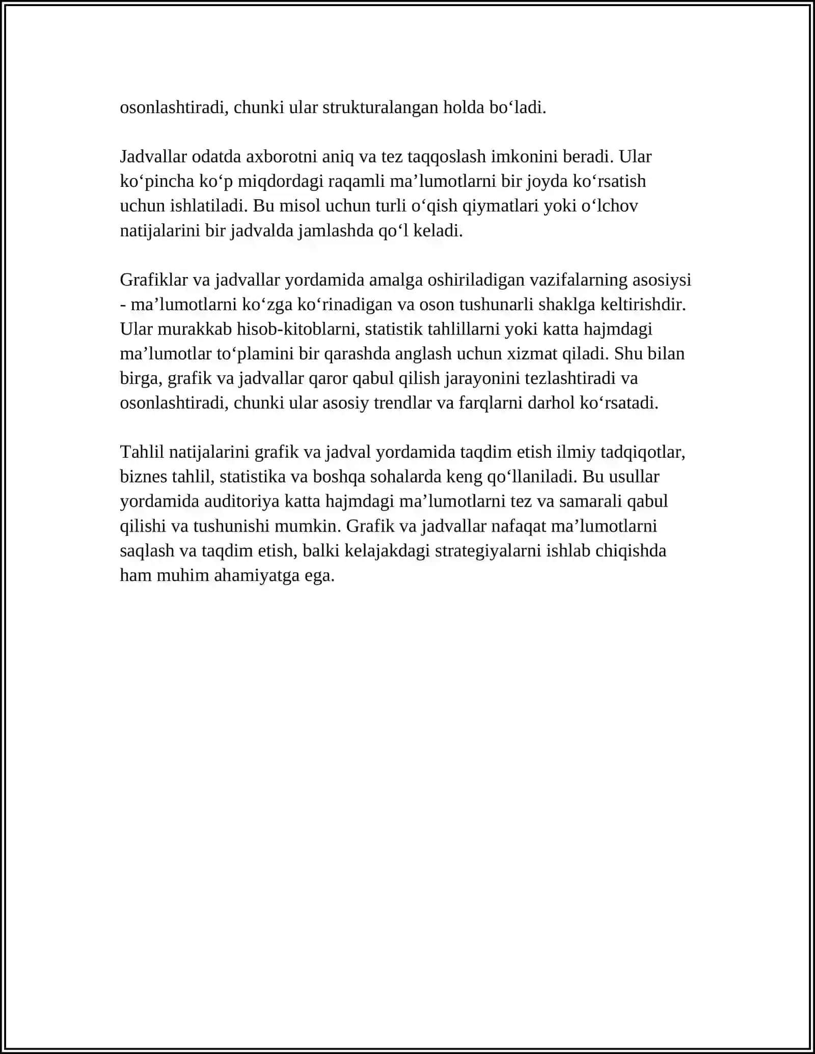 MALUMOTLAR VA TAHLIL NATIJALARNI GRAFIK HAMDA JADVAL USULDA TAQDIM ETISH 4