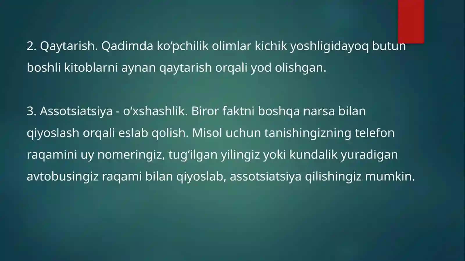 Xotirarivojining asosiy omillari va shart-sharoitlari 4