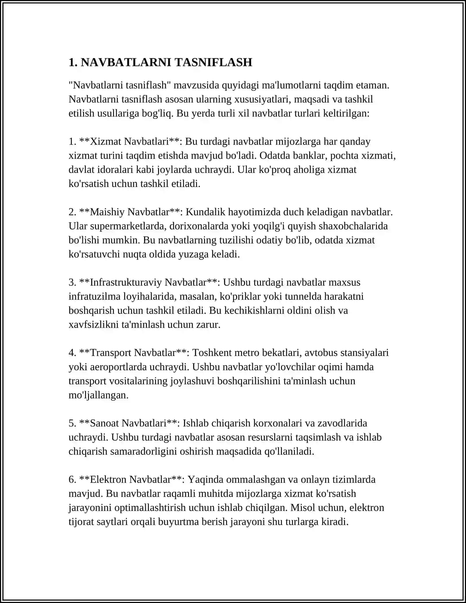 NAVBAT. NAVBATNI MASSIV YORDAMIDA TASVIRLASH VA ULAR USTIDA AMAL BAJARISH ALGORITMLARI 4