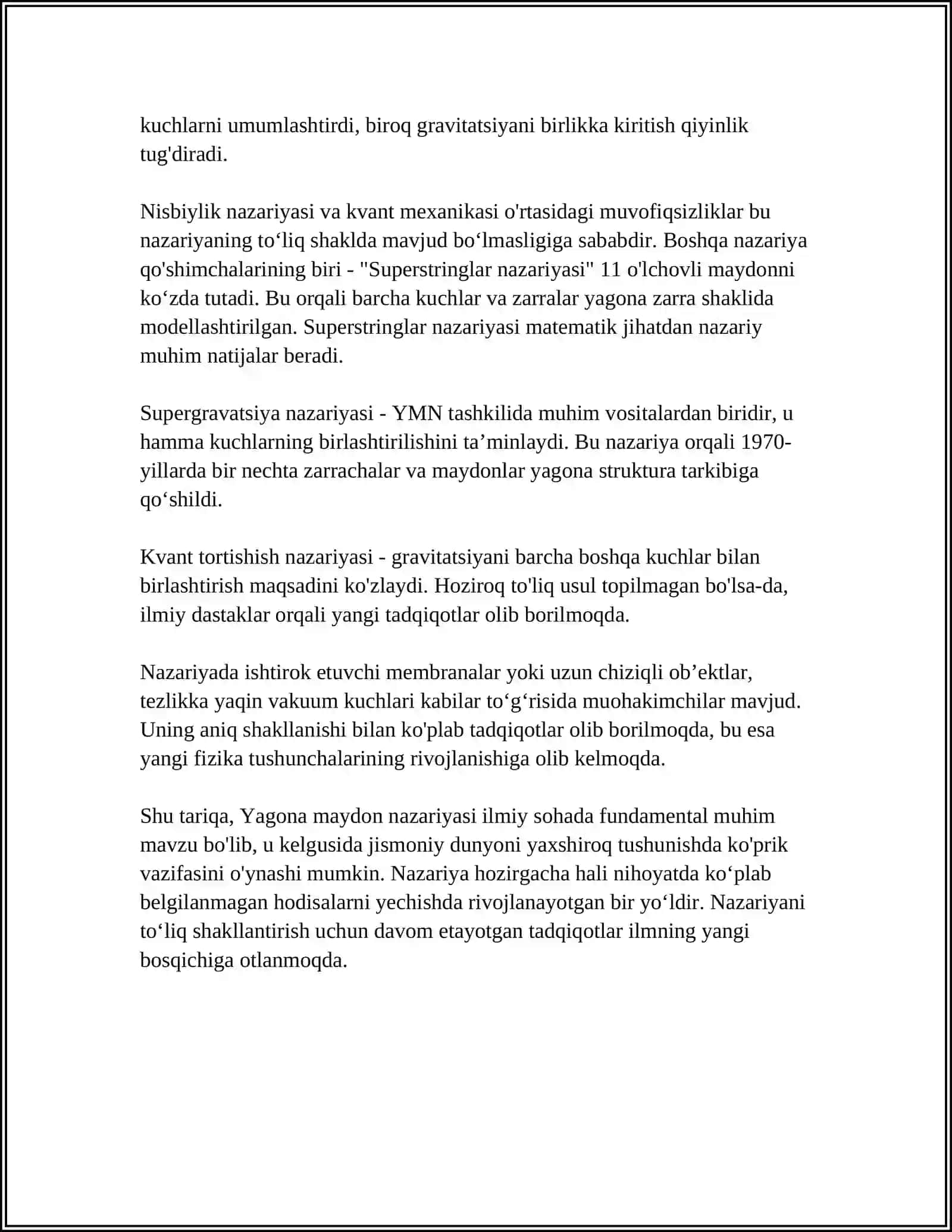 FUNDAMENTAL OZARO TASIRLAR TURLARI. YAGONA MAYDON NAZARIYASI 4