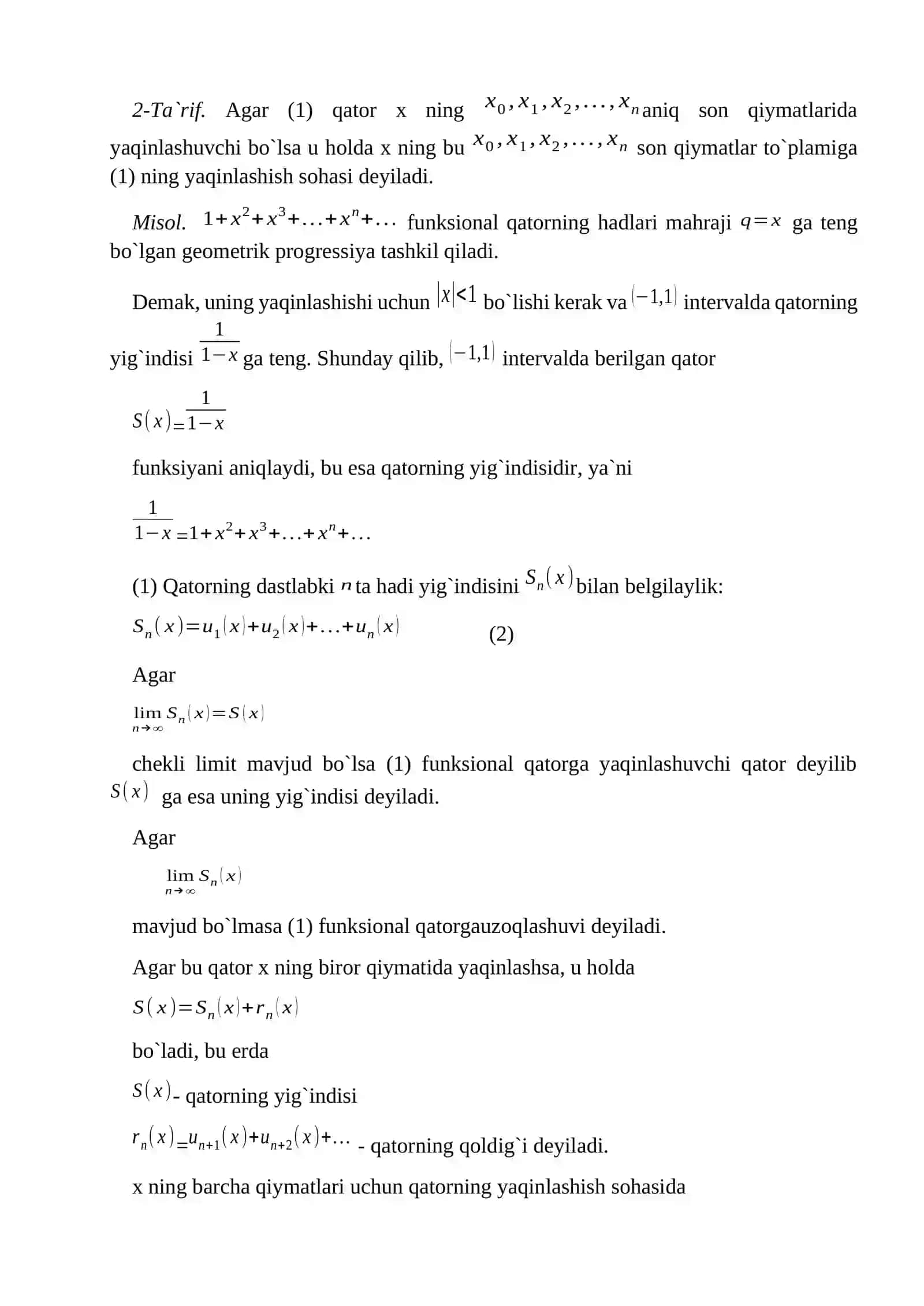 Funksional qatorlarning yaqinlashish sohasi 4