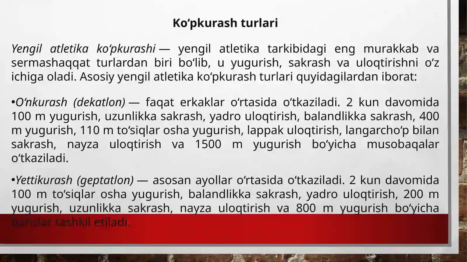 Ko'pkurash turlari texnikasi bilan tanishish 4