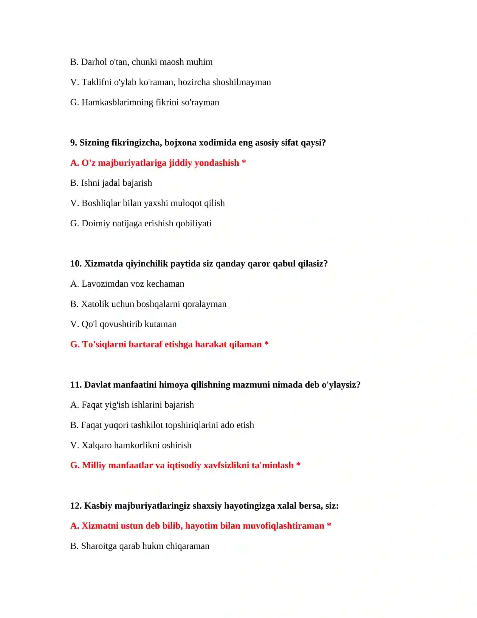 Bojxona suhbat savollari 4