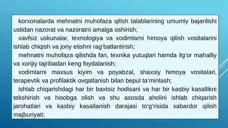 Mehnatni muhofaza qilish ishlarini tashkil etishning qo'shimcha chora-tadbirlari 4
