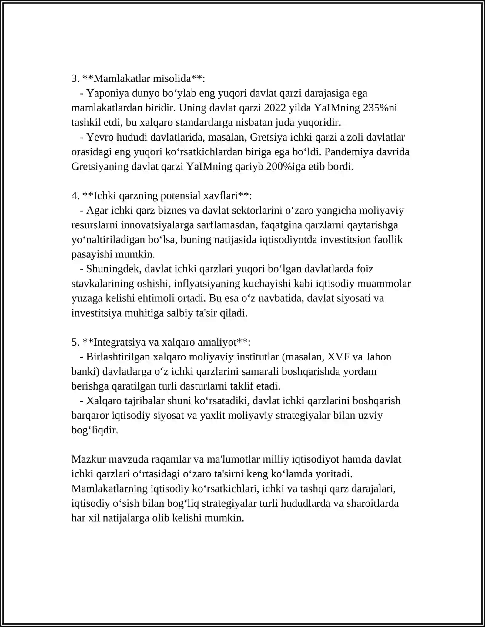 MILLIY IQTISODIYOTNING ICHKI VA TASHQI QARZLARI. MILLIY IQTISODIYOTDA DAVLAT – KAFOLATI OSTIDAGI QARZLAR. MILLIY IQTISODIYOTDA DAVLAT QARZLARINI BOSHQARISH TAMOYILLARI 4
