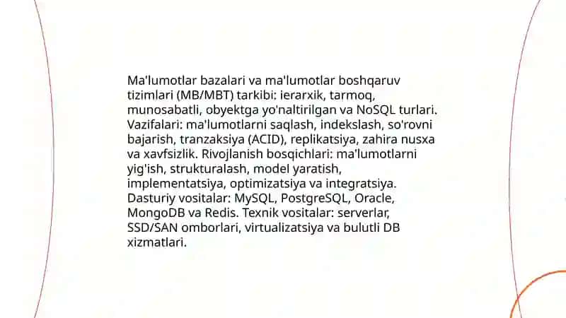 Axborot texnologiyalari tasnif rivojlanish bosqichlari sohaga oid dasturiy va texnik vositalar 4