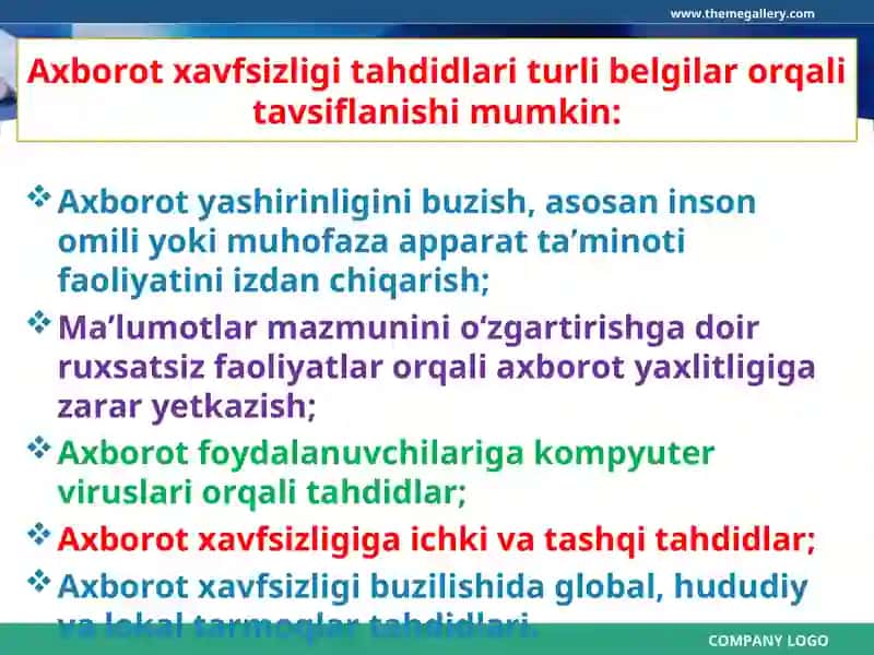 Axborot xavfsizligi muammolari 4