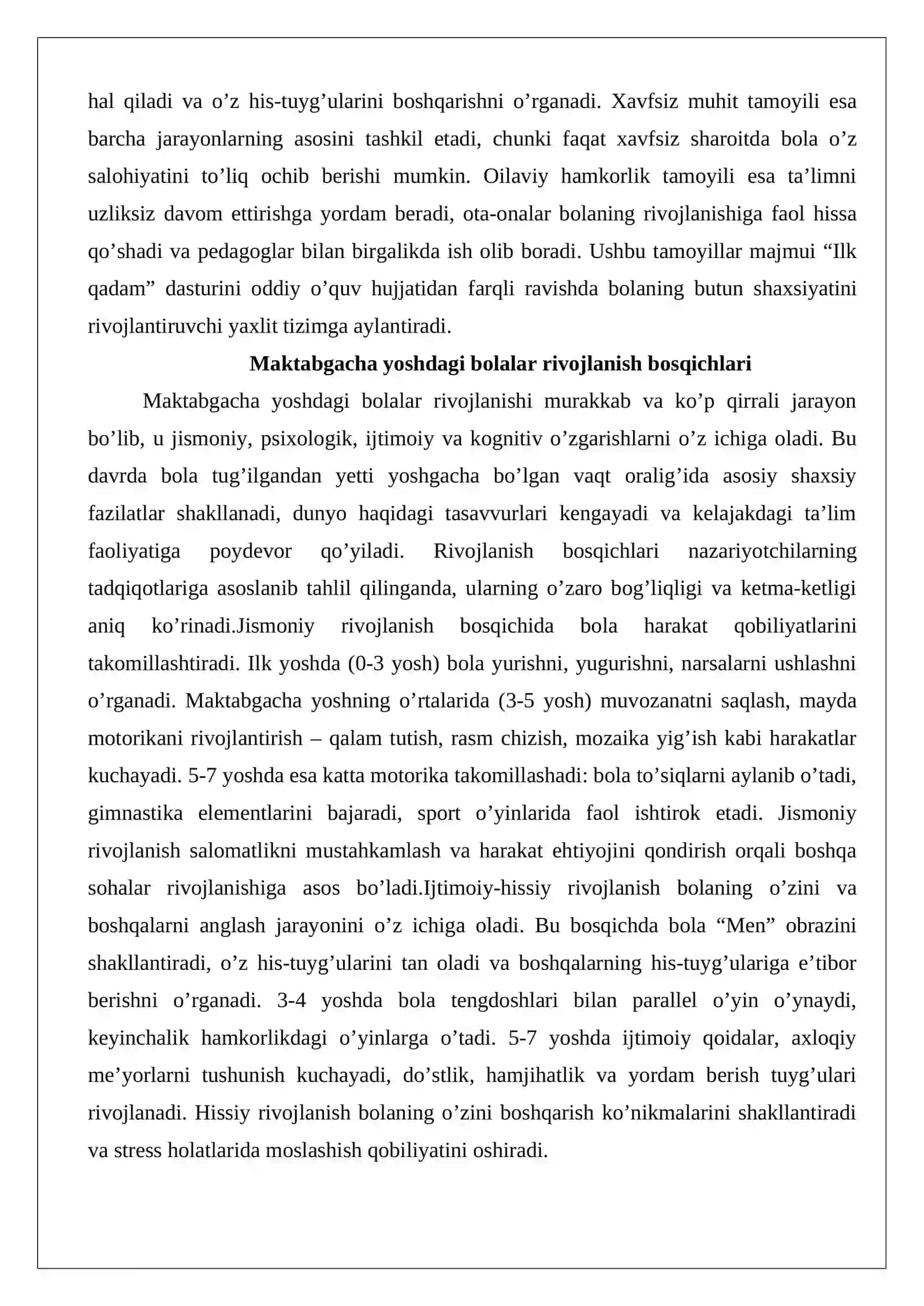 “Ilk qadam” dasturi asosida maktabgacha ta’limda faoliyat markazlarida ta’lim jarayonlarini tashkil qilish 4