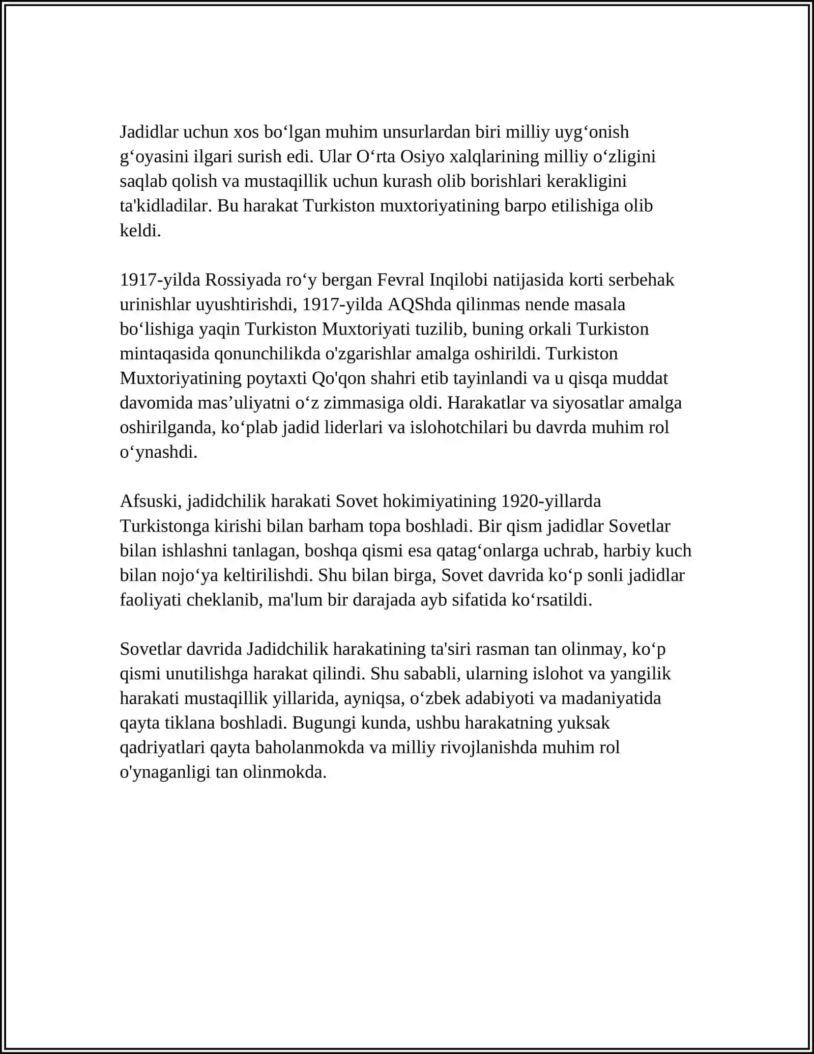 JADID MA'RIFATPARVARLARINING O'LKA IJTIMOIY-MA'NAVIY HAYOTIDA TUTGAN O'RNI 4