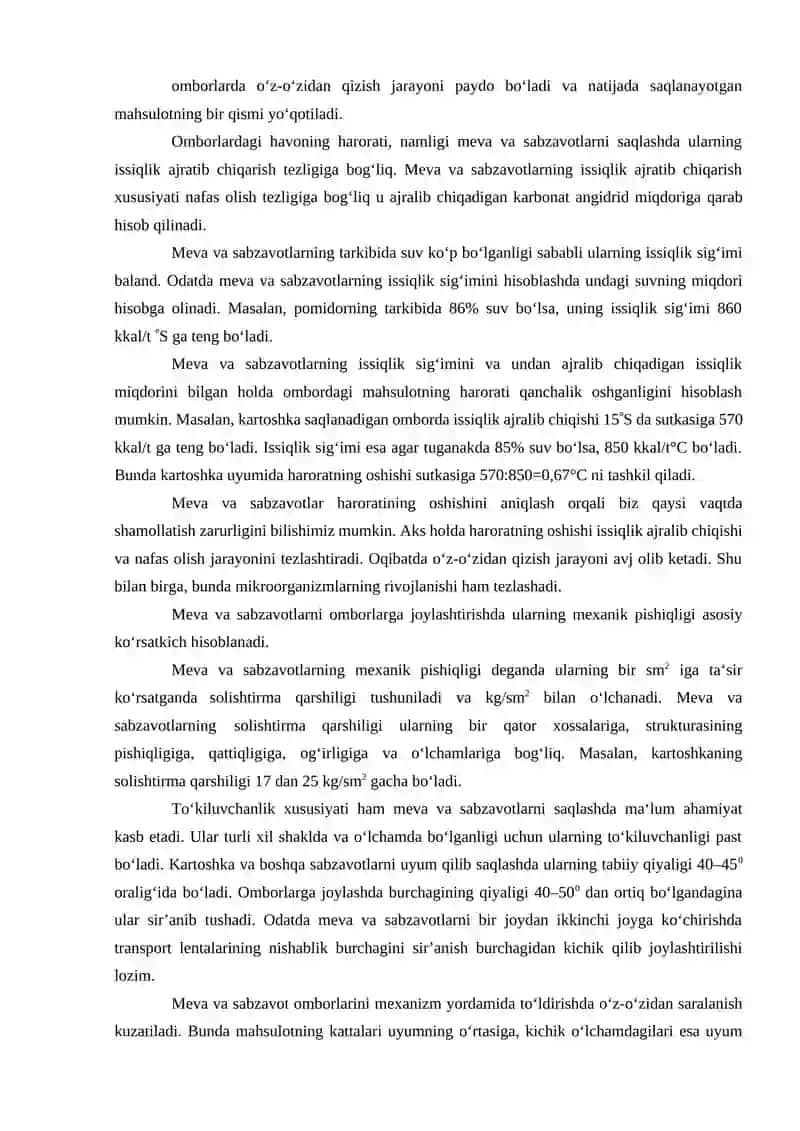 Meva va sabzavotlarning fizik xossalari va ularni saqlashdagi o‘zgarishlar 4