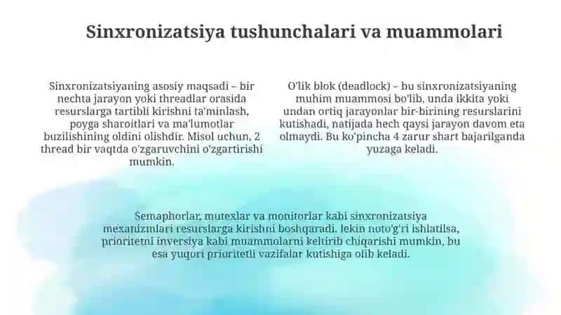 Vaqtboshqarish, sinxronizatsiya va scheduling algoritmlari 4