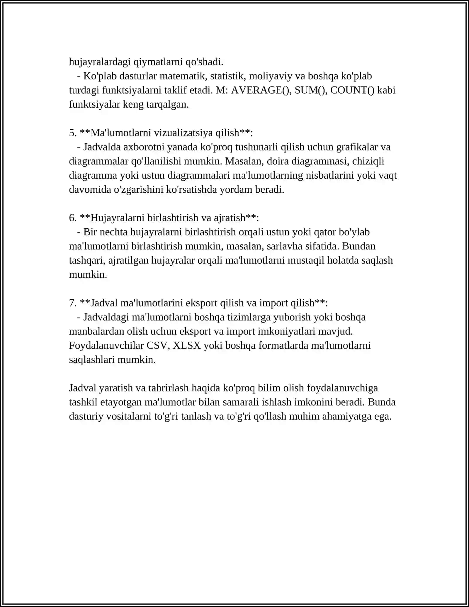 MATN REDAKTORLARIDA JADVALLAR, GIPER BOG’LANISH, SSILKA QO‘YISH BILAN AMALLAR BAJARISH 4
