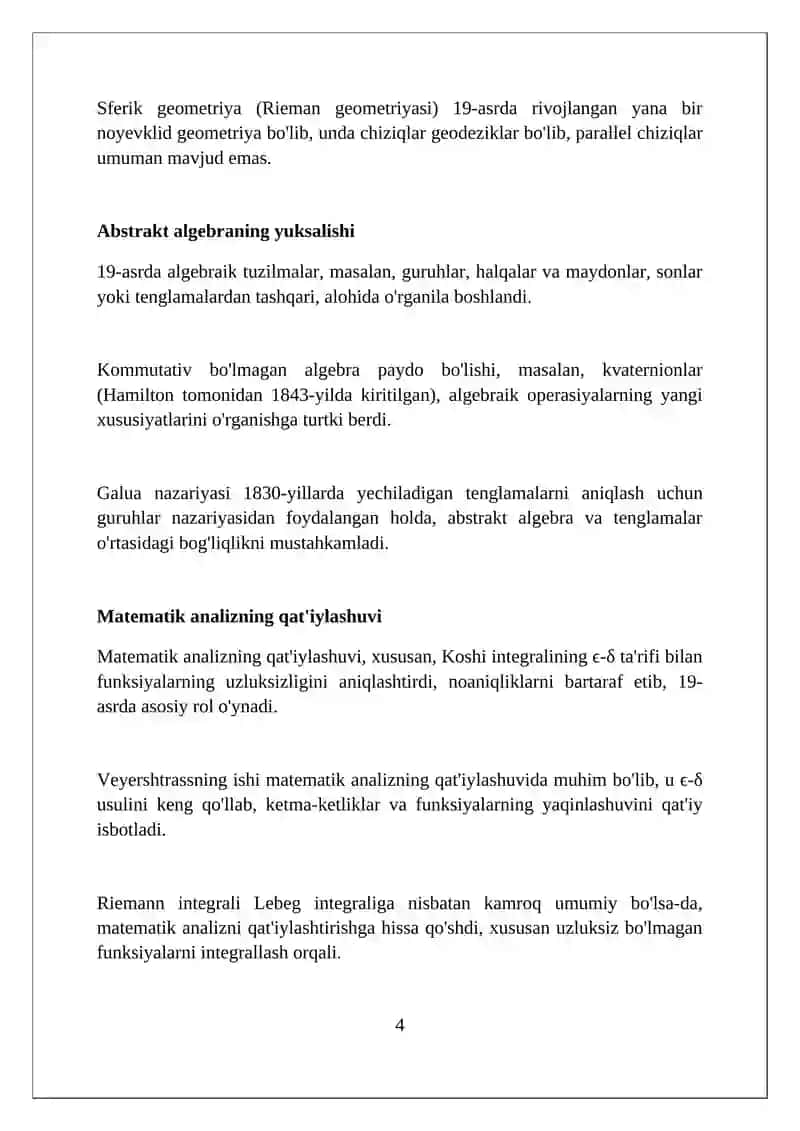 XIX asrda matematik tarmoqlarning kengayishi 4