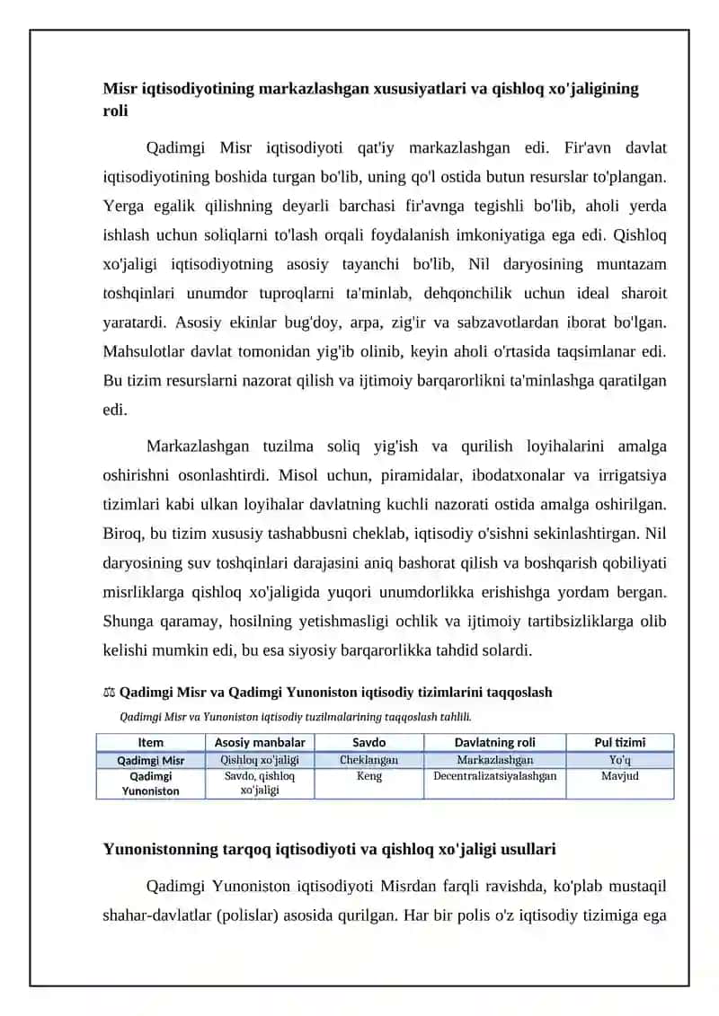 Qadimgi Misr va Qadimgi Yunoniston iqtisodiy tizimlari 4