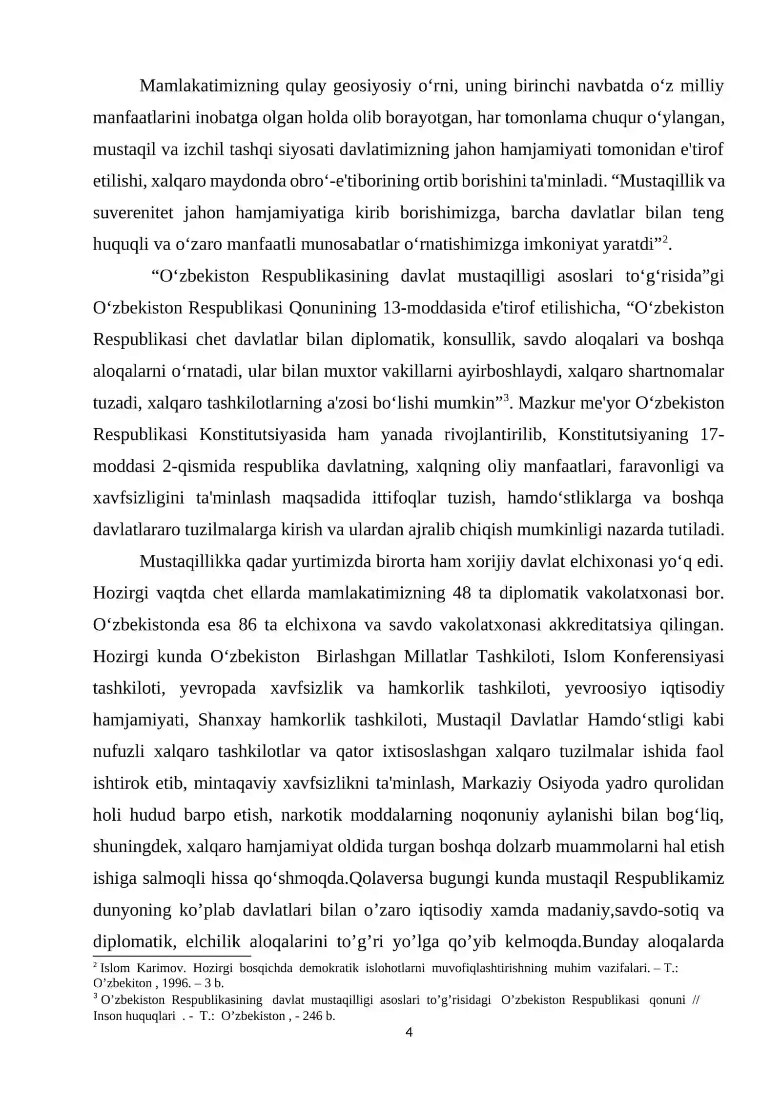O’zbekiston xalqaro va mintaqalararo Yevroosiyo hamkorligi tizimida BITIRUV MALAKAVIY ISHI 4