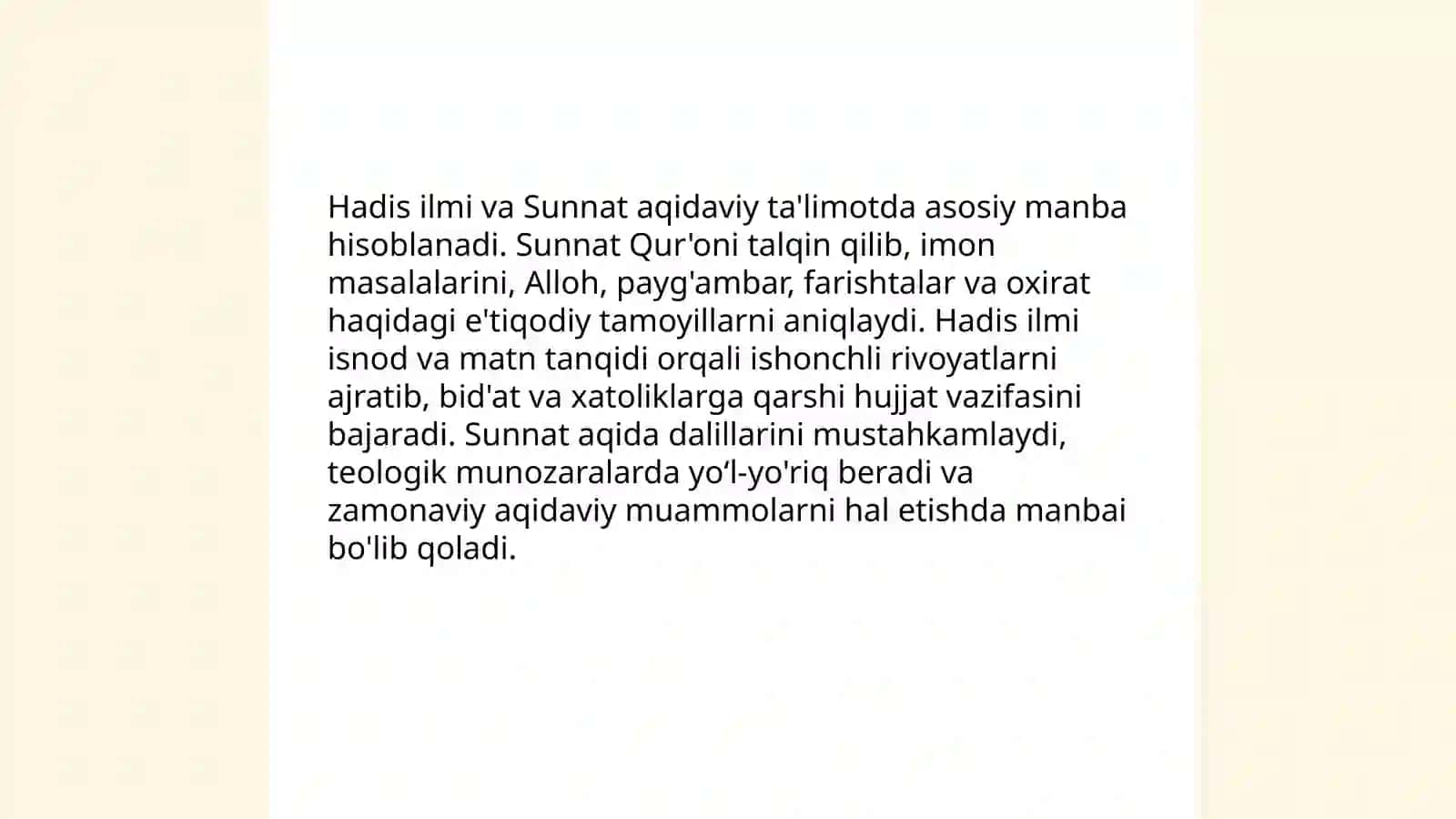 Islom dini manbalari, aqidaviy maktab va uning hozirgi davrdagi ahamiyati 4