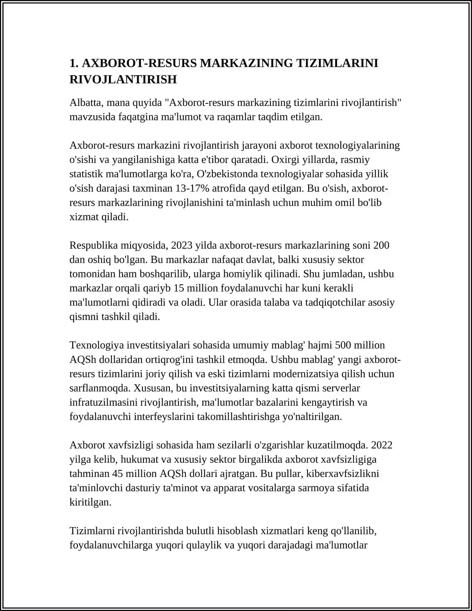 AXBOROT-RESURS MARKAZINING TIZIMLARINI RIVOJLANTIRISH 4