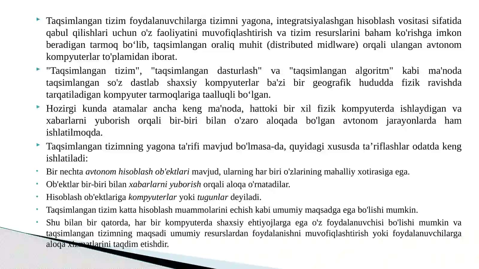 Taqsimlangan Tizimlar Telekommunikatsiya texnologiyalari 4