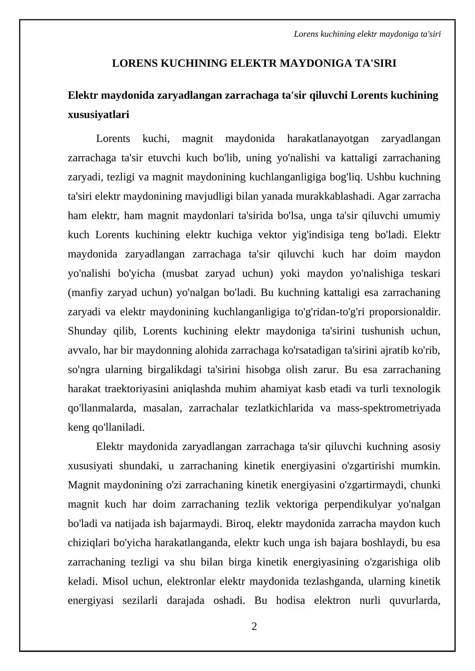 Lorens kuchi. Xoll potensiallar farqi 4