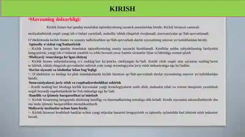 Kichik biznesda kredit olishning afzalliklari 4