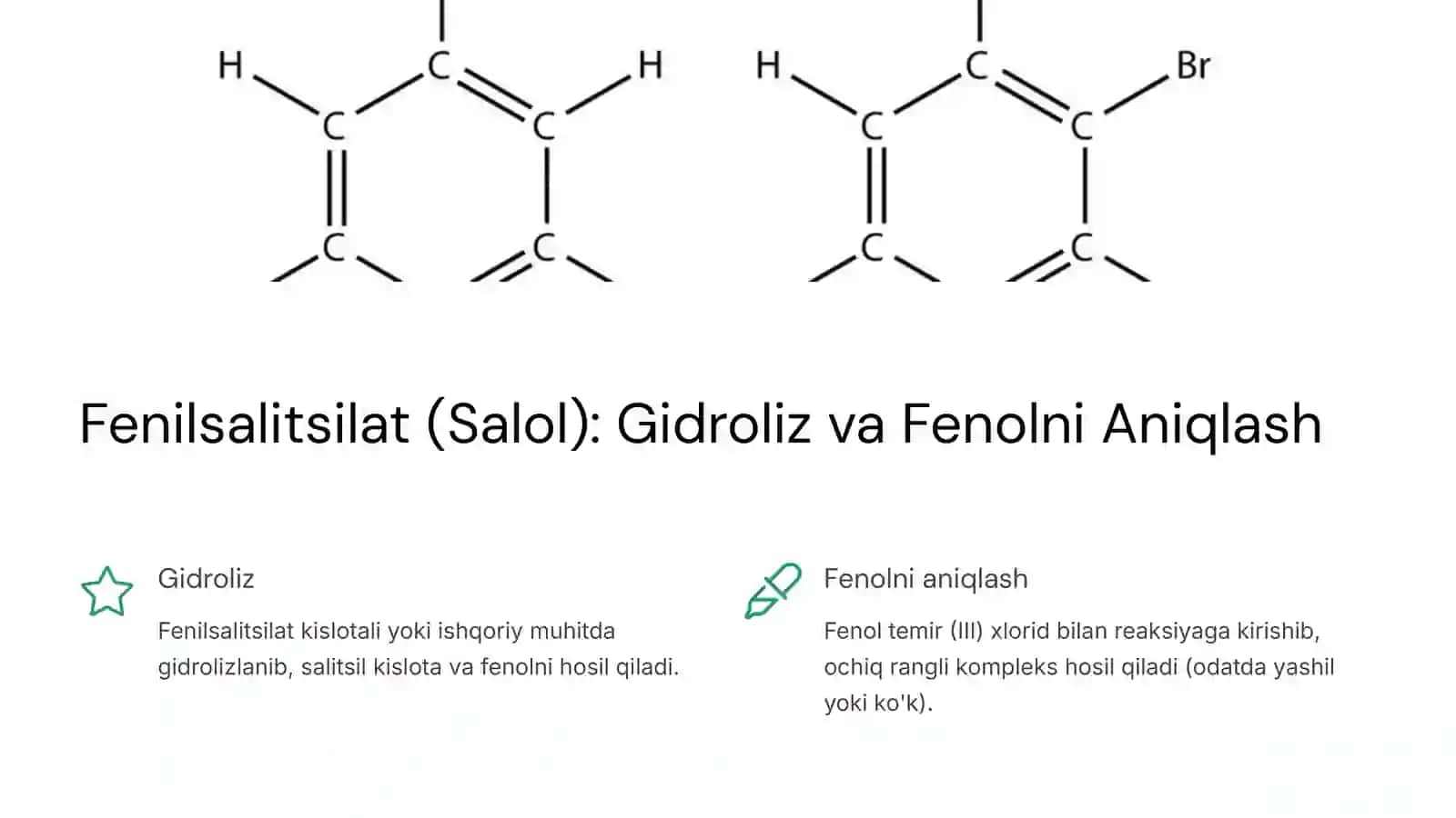 Salitsil kislota, Aspirin, Fenilsalitsilat va Fenolni Farqlash Reaksiyalari 4