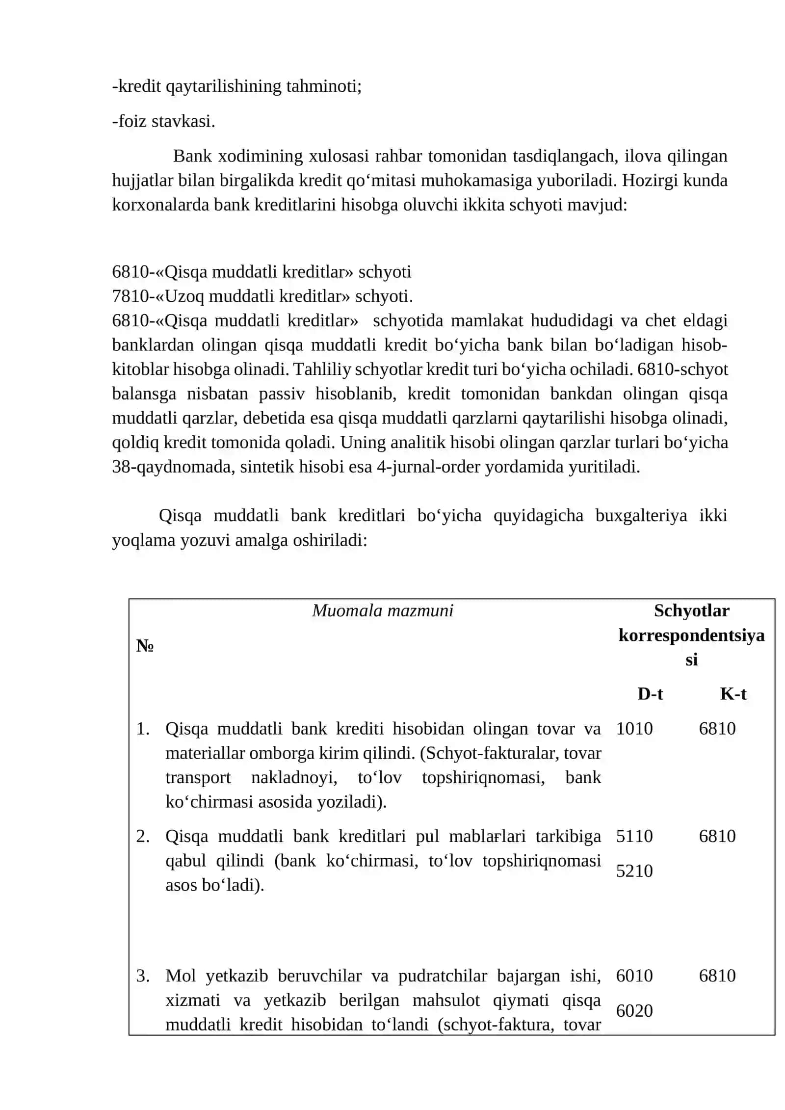 60-mavzu; Qisqa muddatli bank kreditlari va qarzlar bo‘yicha majburiyatlarni hisobga olish 4