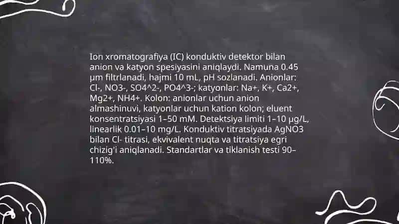 Tuproq va suvning ifloslanishda ion boglanishli birikmalarni aniqlash va ulardan tozalash usulni ishlab chiqish 4