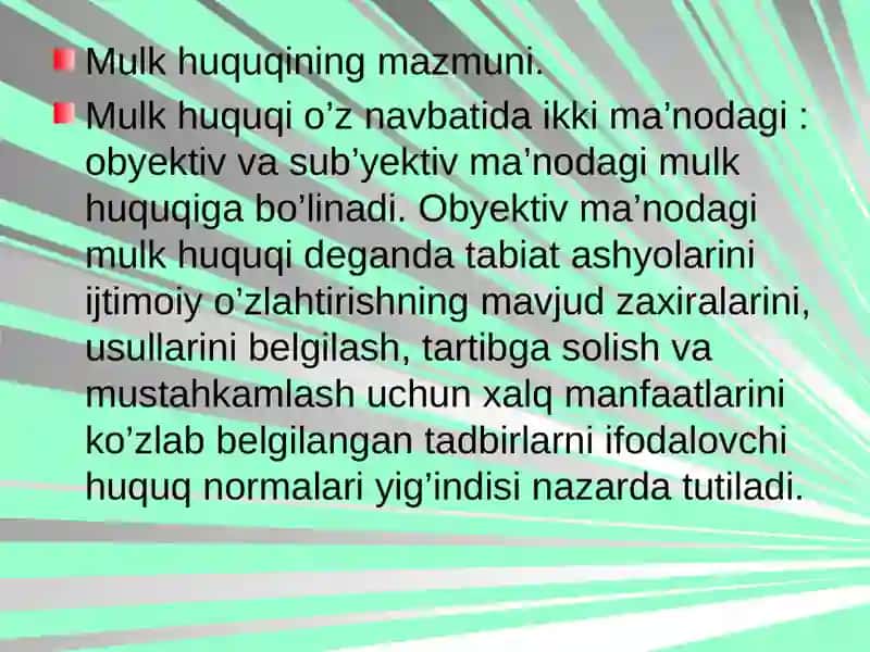 Mulk va mulk huquqi tushunchalari 4