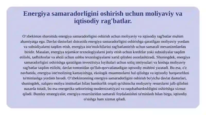 Oʻzbekiston sharoitida energiya samaradorlikni oshirish boʻyicha davlat dasturlari 4