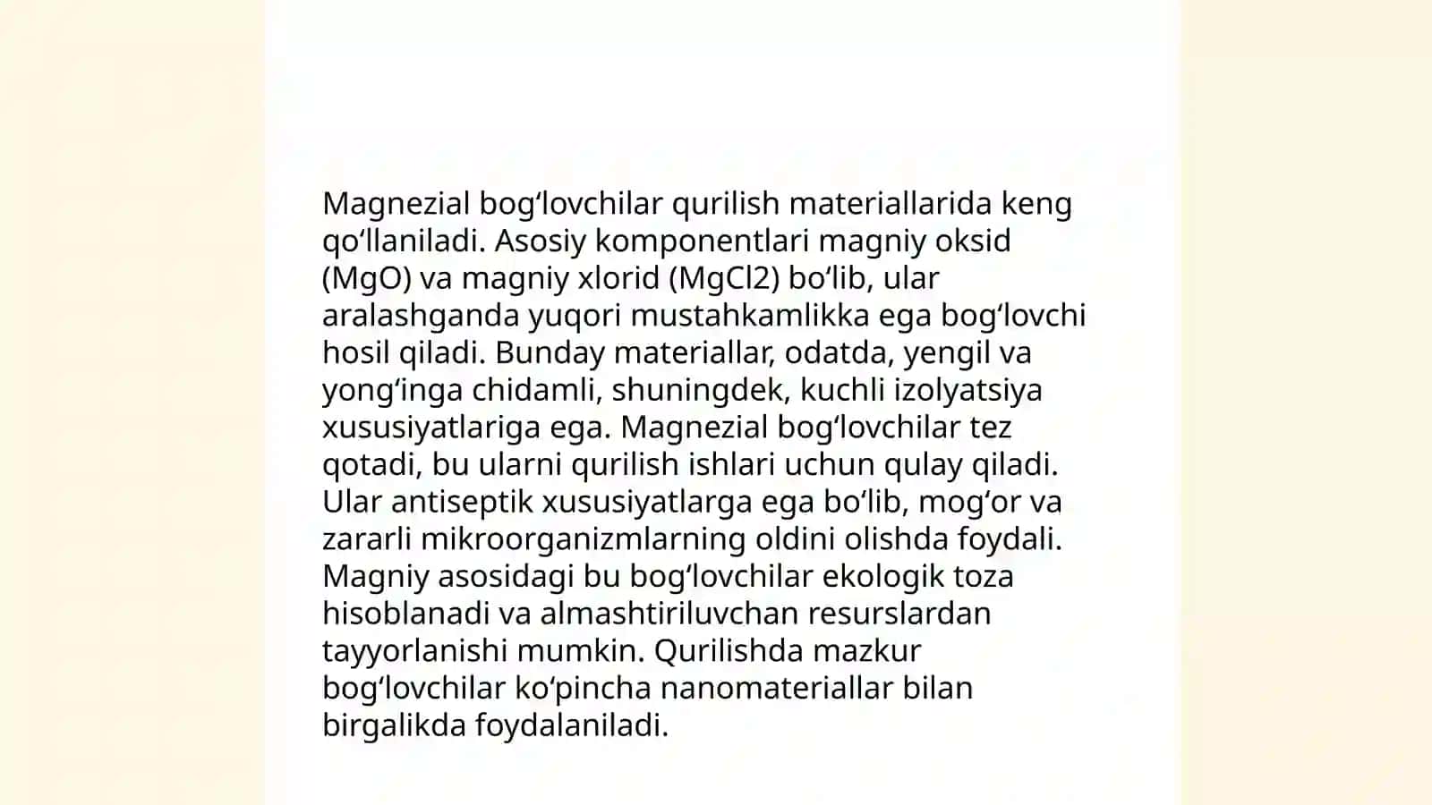 Magnezial bogʻlovchilar asosidagi buyumlar texnologiyasi 4