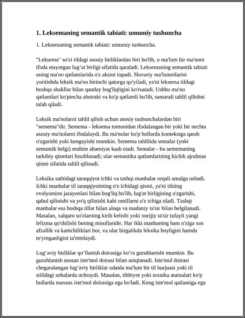 LEKSEMANING SEMANTIK TABIATI: LEKSEMA, SEMEMA VA SEMA 4