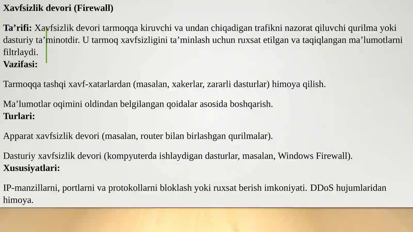 Umumiy tarmoq qurilmalari.Xavfsizlik devori. Router. Switch. Hub. Ko'prik. Simsiz ulanish nuqtasi. Proksi-server 4