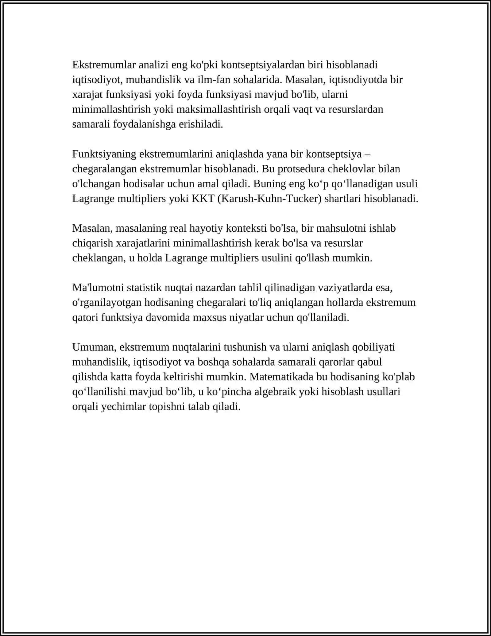 NUQTADA DIFFERENSIALLANUVCHI BOʻLMAGAN FUNKSIYALARNING EKSTREMUMI 4