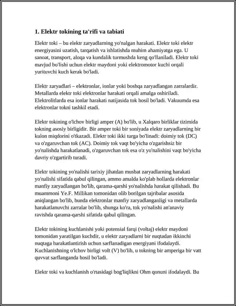 ELEKTR TOKI HAQIDA TUSHUNCHA, KUCHLANISH VA TOKNING YO'NALISHI 4