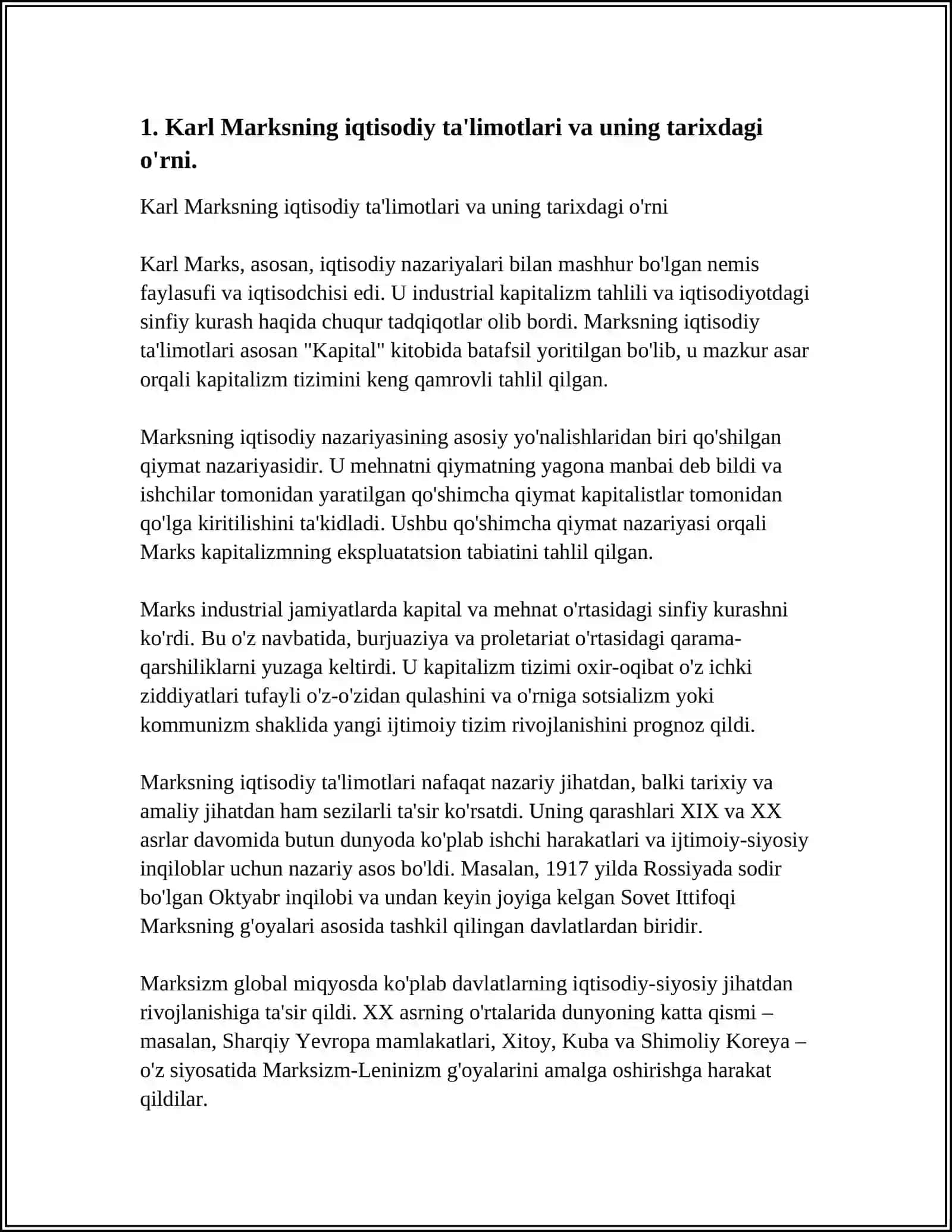 KARL MARKS VA MARKSIZM: KAPITALIZM TANQIDI VA SINFIY 4